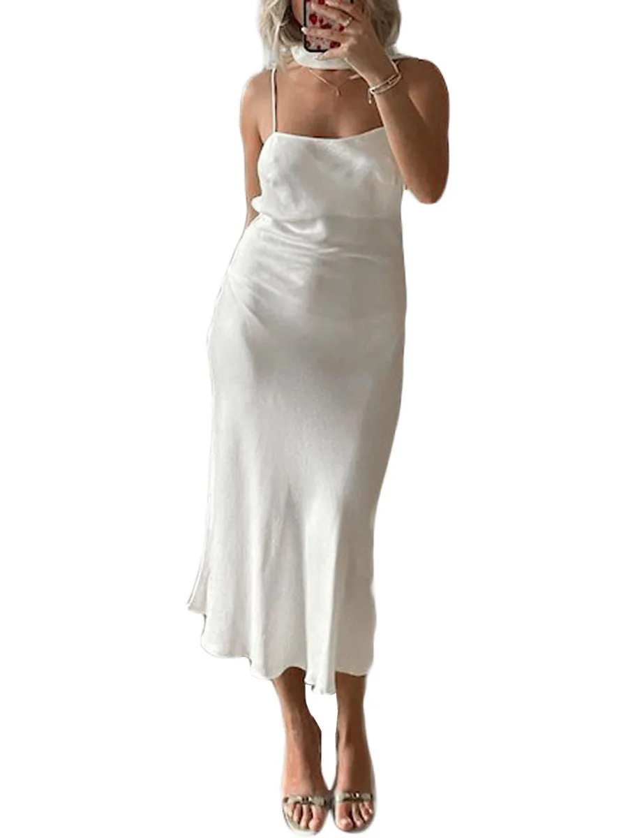 

Женское платье-макси без рукавов, с открытой спиной и глубоким вырезом