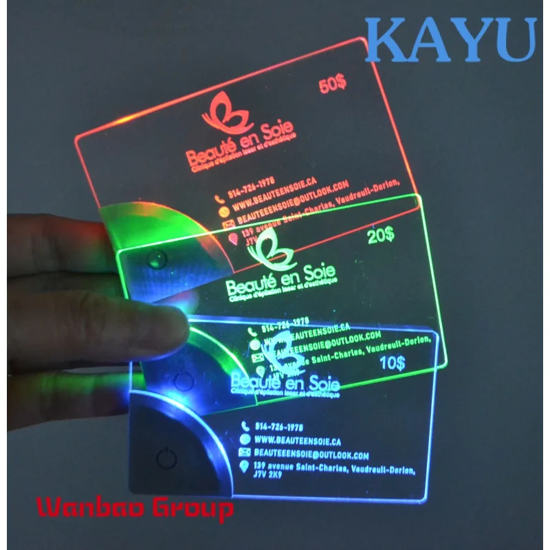 LINLI Patent Flashing Glowing Personal Name Card for Promotional, Branded Advertising Acrylic Business LED  Card