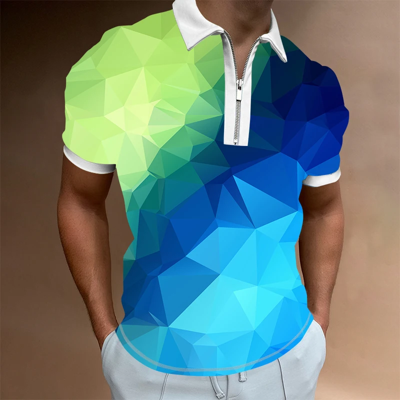 

2022 new men's popular golf wear men's short-sleeved polo shirt 3D argyle color plaid print loose summer men's polo homme