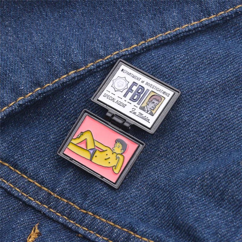 X-Files FBI Fox Mulder ID Card Эмаль Броши Модные Булавки Из Цинкового Сплава Унисекс