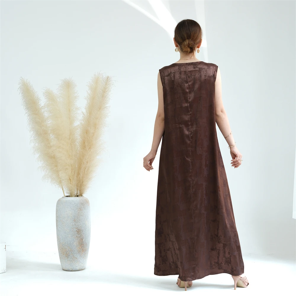 Женское атласное жаккардовое платье макси без рукавов мусульманское Абая Дубай