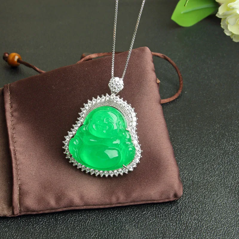 Высокий император Башан инкрустированный как Гуаньинь Будда кулон зеленый Yuye Ruyi