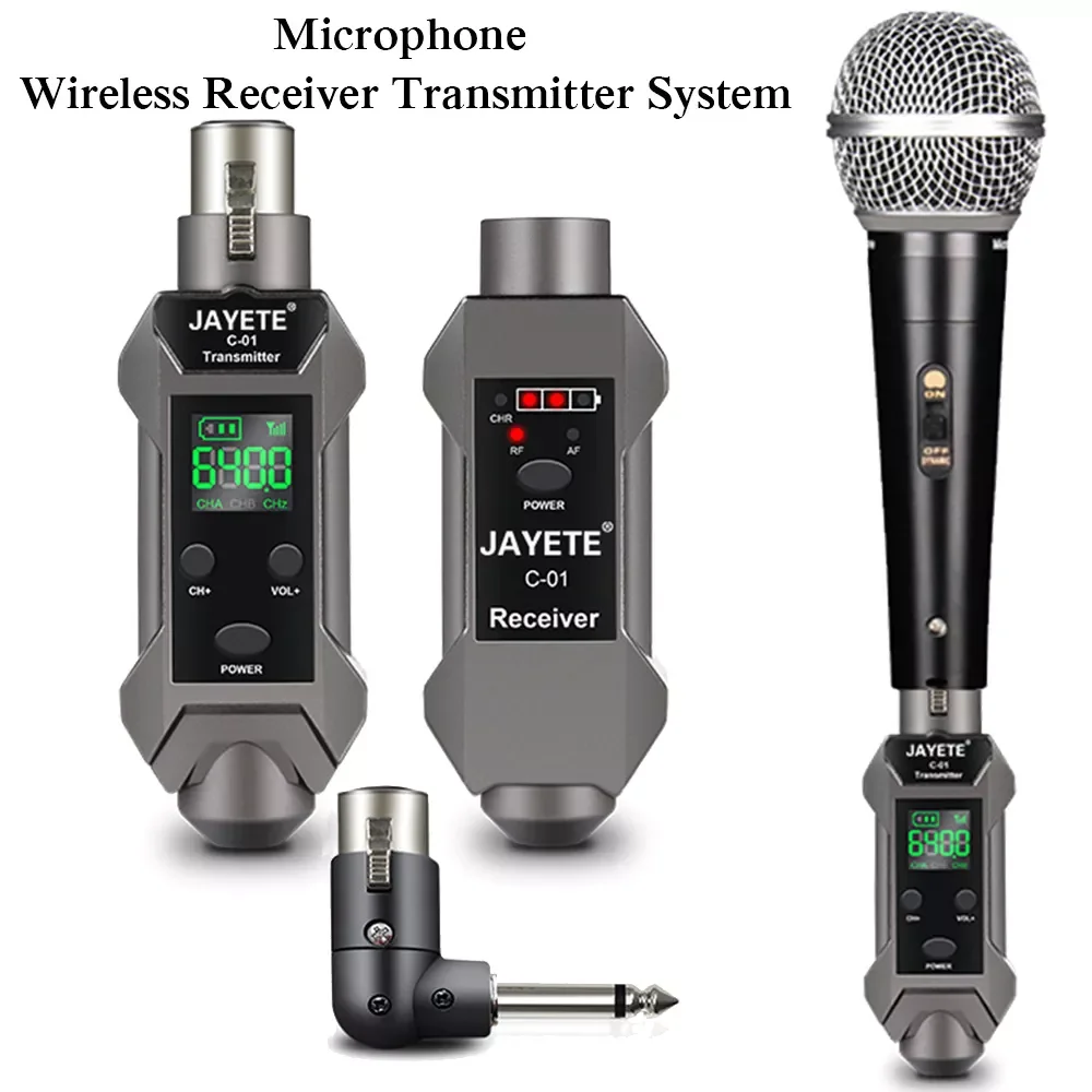 

Upgraded Microphone Wireless Receiver Transmitter System Rechargeable Wireless Guitar Audio Transmission System with HD Display