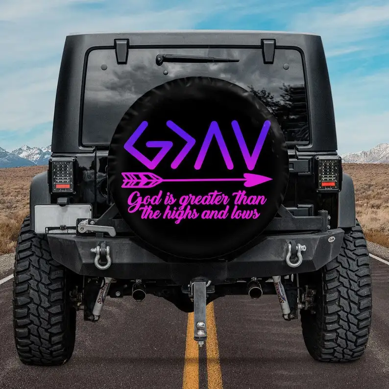 

God Is Greater Than The Highs And Lows God Lovers Gift, Gift For Jeep Lover, Spare Tire Cover For Car, Personalized Camper Tire