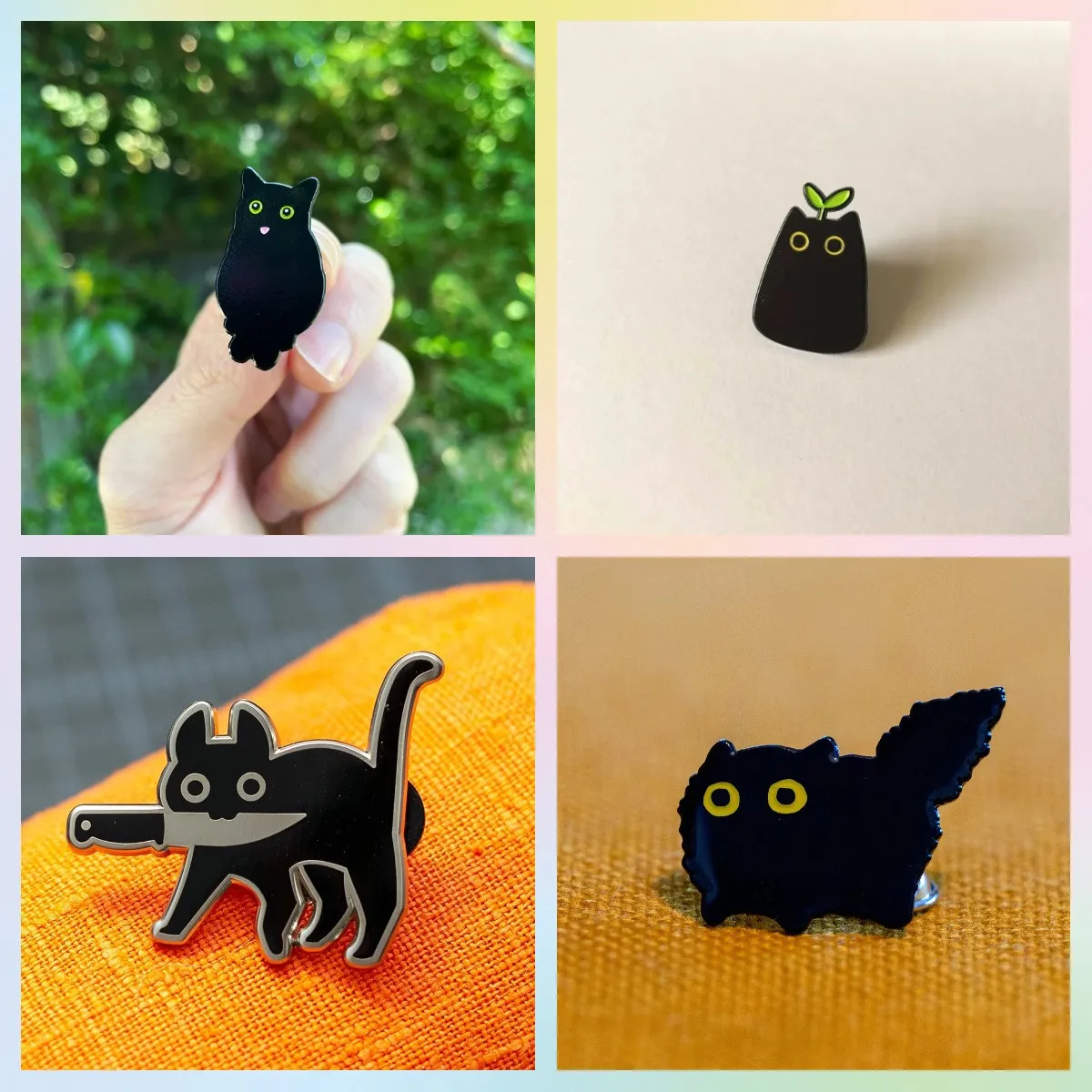

1" Cat Cute Enamel Pin Laple Badge Brooches Black Kitty