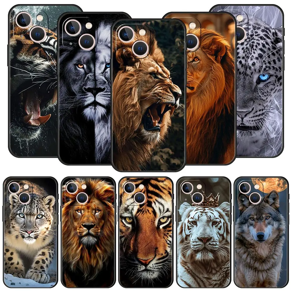 Чехол для телефона с изображением тигра волка льва и животного iPhone 16 13 15 14 12 11 Pro MAX