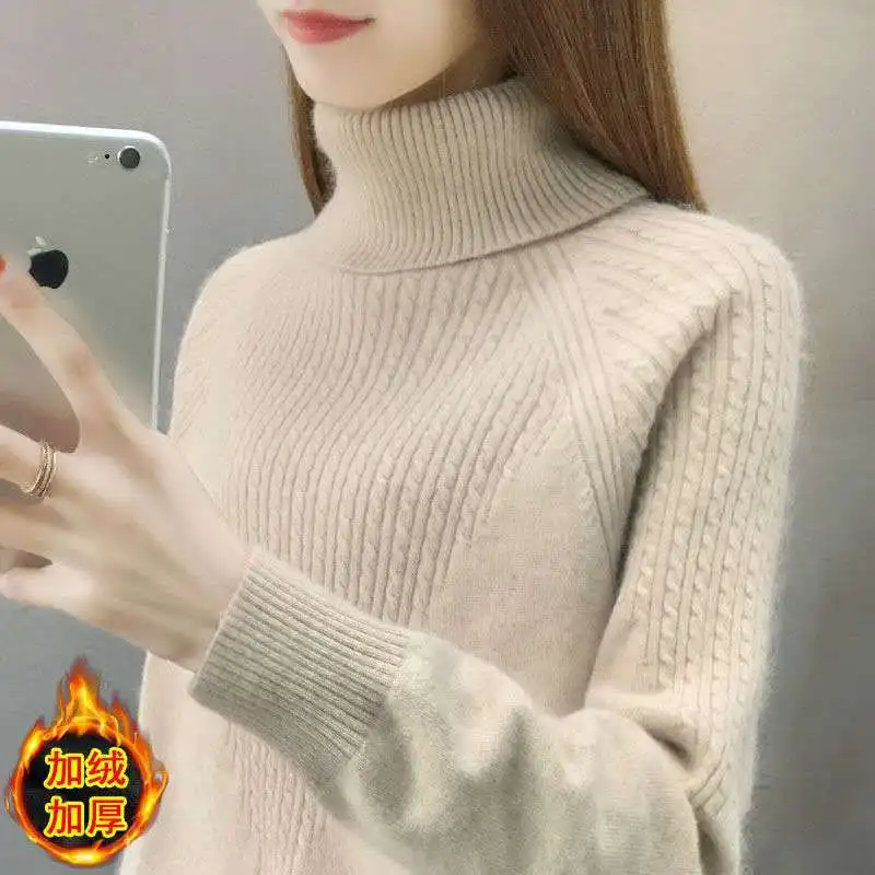 

2023 Pullover Turtleneck Sweater Women Fall Soft Knit Sweater Slim Elastic Korean Basic Cheap Jumper Solid Tops for Women V339