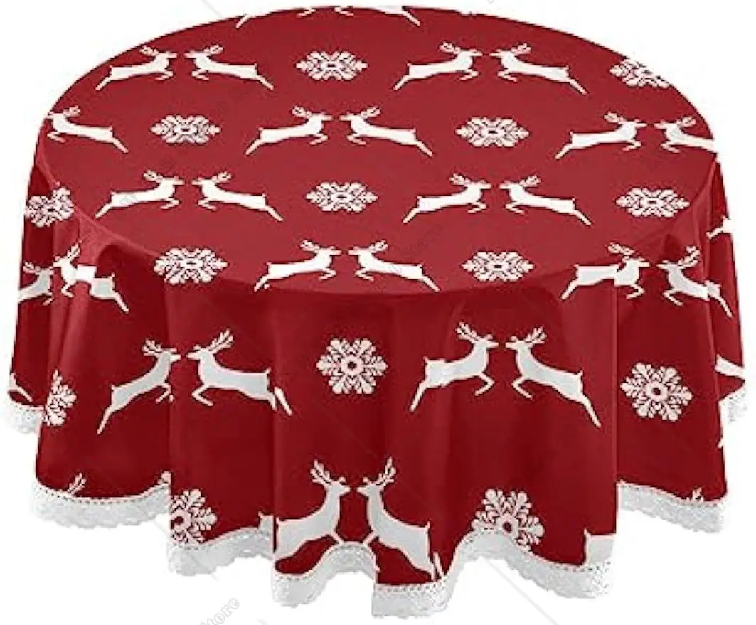 

Кружевная скатерть с принтом рождественских оленей, снежинок, кружевная скатерть диаметром 60 дюймов для детской комнаты, для пикника