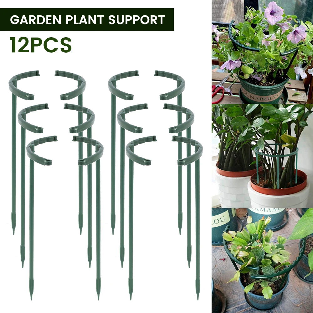 

12Pcs Half Round Plant Support Stake, Garden Flowers Plastic Ring Support Ring Cage for Tomato Roses Vine Plant Support Cage