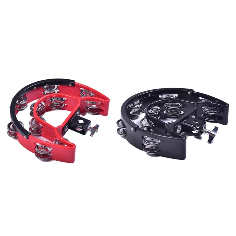 

2PCS Double Ring Moon Tambourine Tambourine Jazz Drum Rhythm Tambourine Percussion Instrument Accessories, Red & Black