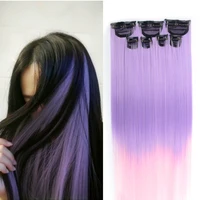 22 colored clips in hair extensions long straight hairstyle synthetic 7 10 clips pink purple false hairpieces heat resistant