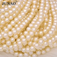 junao 3 4 6 8 10 12 16 18 20 25mm sewing beige pearl abs plastic round rhinestones beads for dress decoration needlework making