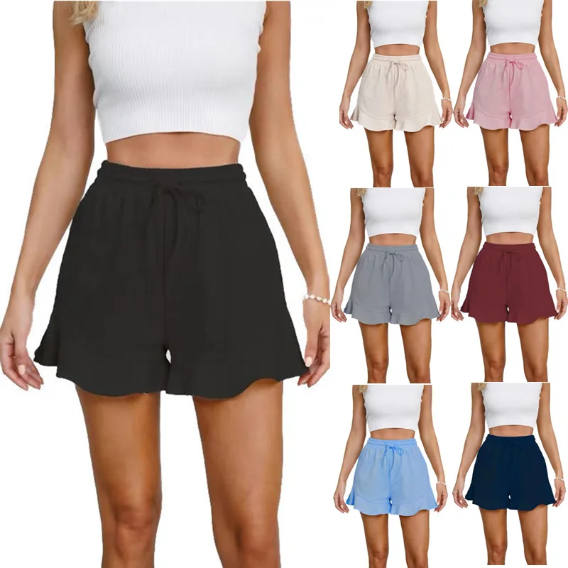 

Women Casual Cotton Linen Loose Shorts Fashion Elastic High Waist Ruffle Shorts Y2K Clothes Streetwear