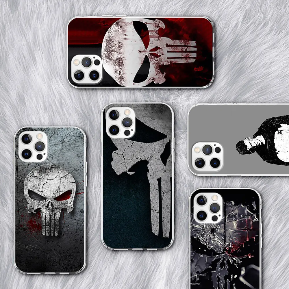 

Marvel The Punisher Logo Case for Apple iPhone 11 14 Pro Max 13 12 Mini XR XS 7 8 X 6 6s Plus SE 2020 5s 5 Clear TPU Phone Cover