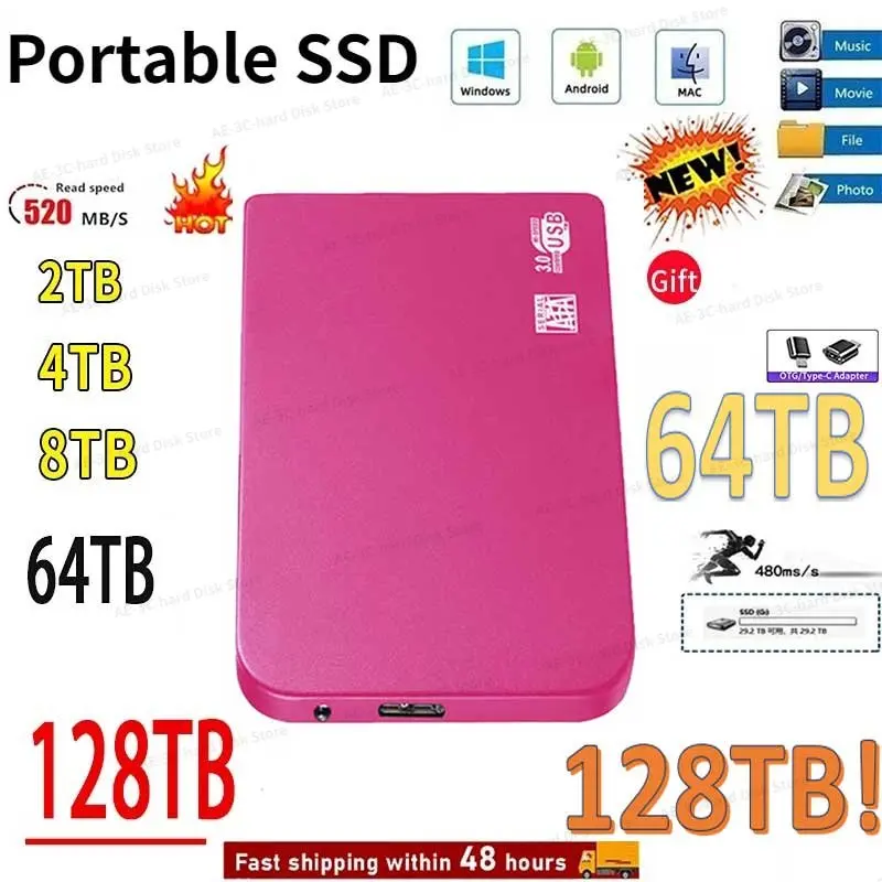

64TB Portable External Hard Drive USB 3.0 Portable SSD Disco Duro Externo Interface StorageType-C High Speed Hard Disks Laptop