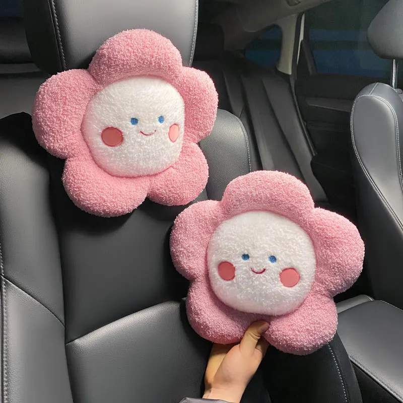 

Cartoon Sunflower Plush Lumbar Spport Pillow Headrest Car Waist Neckpillow Car Interior Accessories