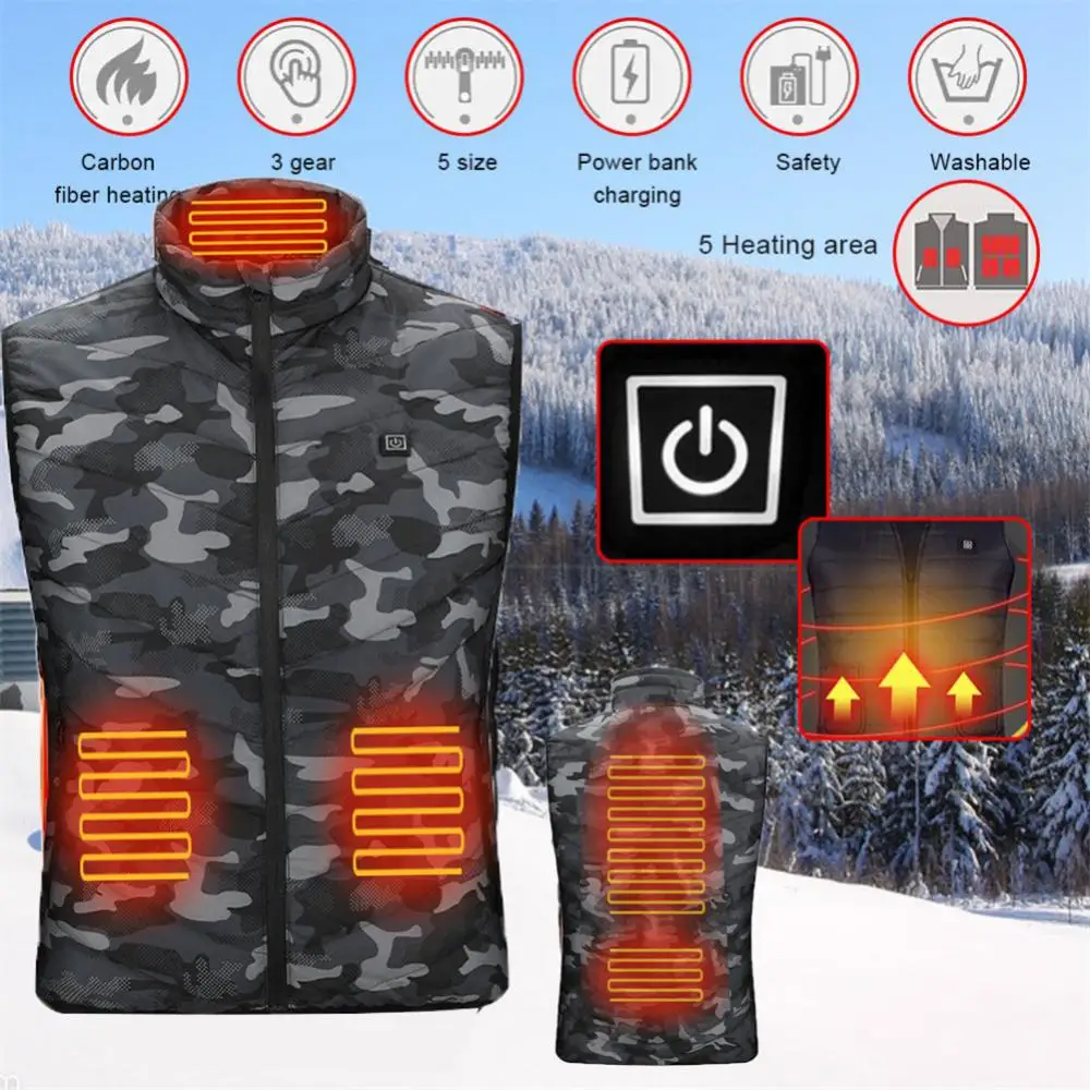 

4/9 Zone Winter USB Camouflage Heating Warm Vest Tactical Constant Temperature Heated Veste Leisure Stand Collar Thickened Vest
