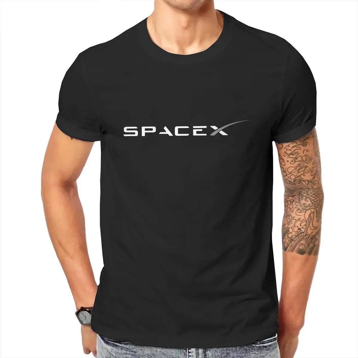 Spacex White Logo  Men's T Shirt  Hipster Tee Shirt Short Sleeve Round Collar T-Shirt Pure Cotton Gift Clothes
