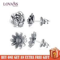 lovans 2022 s925 silver stud earrings for women rose flower ear studs earring blossoms ear silver fine jewelry female gift
