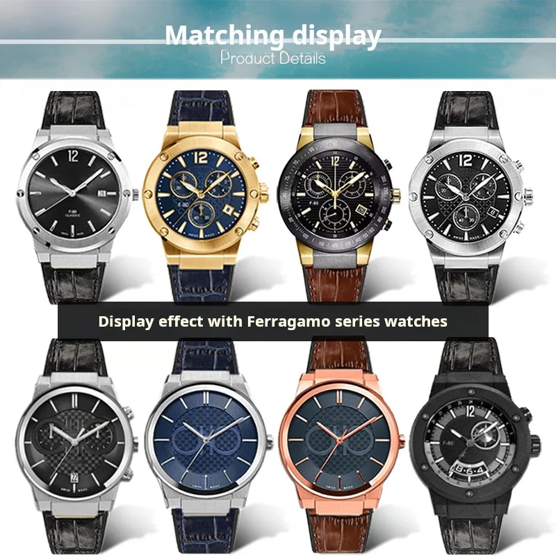 Фото Для Ferragamo F-80 ремешок на резиновой подошве из воловьей кожи F80, специальный вогнутый мужской ремешок для часов с складной пряжкой, 26 мм, черный, коричневый, синий браслет №4