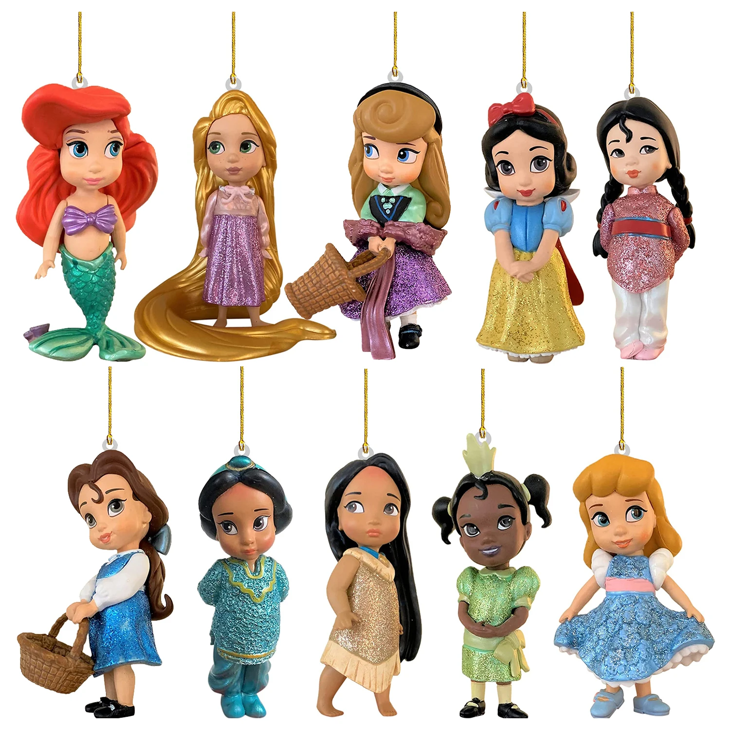 

Princess Snow White Ariel Acrylic Flat Ornament Christmas Tree Decor Car Rear View Mirror Key Chain Cartoon Pendant Craft