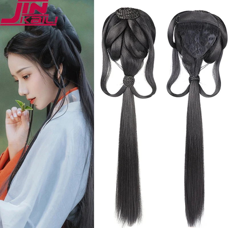 

JINKAILI Hanfu Wig Headband Women Chinese Style Synthetic Hair Piece Antique Modelling Cos Pad Hair Accessories Headdress Black