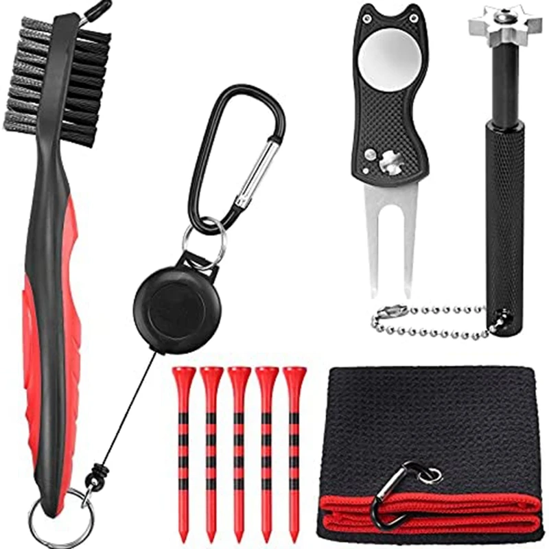 

Golf Club Cleaning Tool,Golf Towel,Golf Club Brush With U&V Groove Cleaner,Foldable Divot Repair Tool,Golf Tee Holder