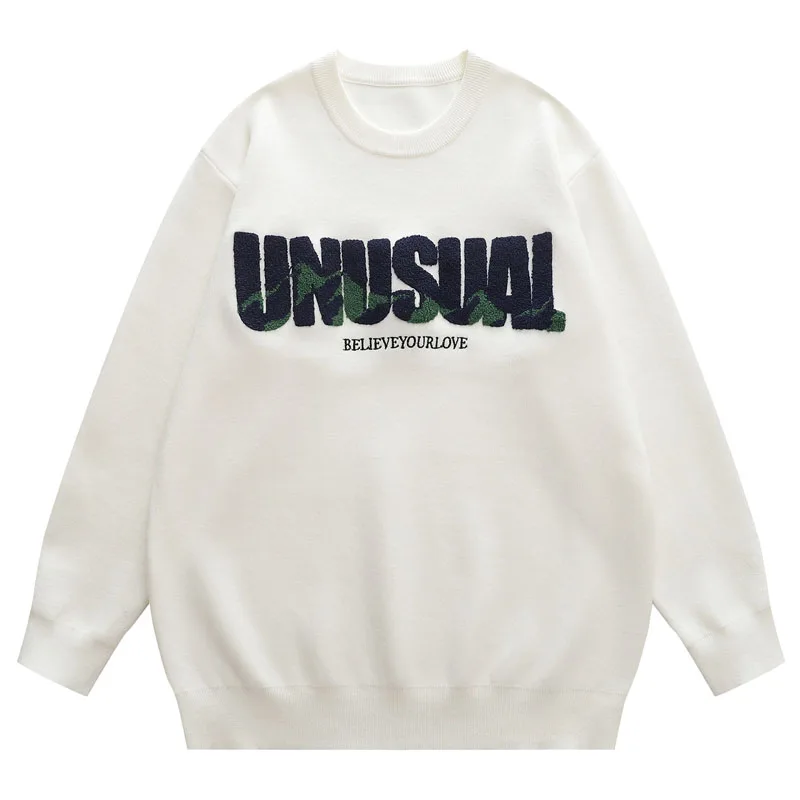 

Зимний вязаный свитер для мужчин Y2k с круглым вырезом, Женский Свитер оверсайз с вышитыми буквами, Осенний джемпер, пуловеры, Белый трикотаж