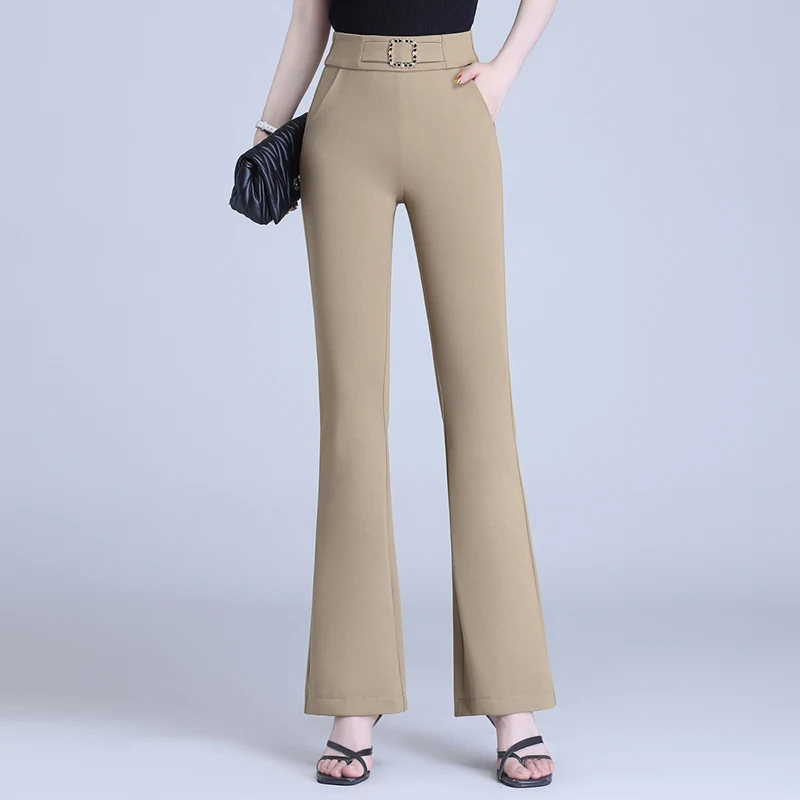 Элегантные брюки-клеш с высокой талией женские офисные повседневные однотонные