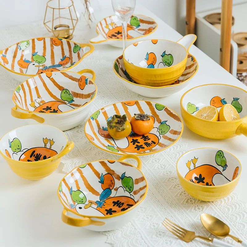 

Cute Chicken Japanese-style Bowls and Chopsticks Tableware Bowls and Dishes Set Household Plates Set Bowls Ceramic Bowls