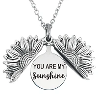 you are my sunshine necklace border sunflower openable double layer lettering stainless steel pendant alloy sunflower necklace