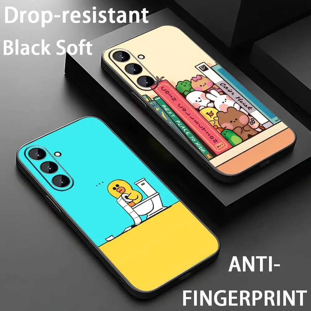 Фото Чехол для телефона LINE FRIENDS CUTE ANIMAL для Samsung Galaxy S26 S25 S24 S23 S22 S21 Plus Ultra Note20, мягкий, черный №1