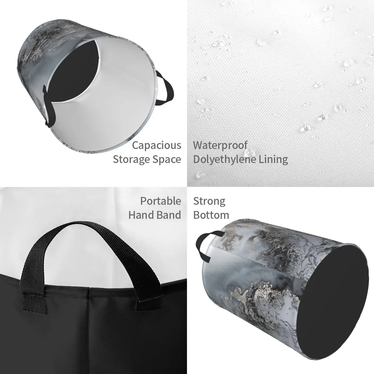 Корзина для белья с абстрактным узором большая серая мраморная текстура