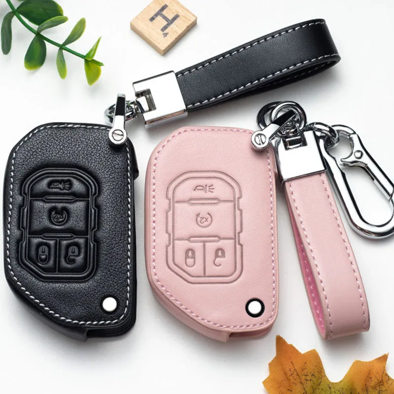 

Leather 2 3 button Car Key Case Cover Protect Shell for Jeep 2018 2019 Wrangler JL JLU Flip Remote Keyless Covers Case Bag