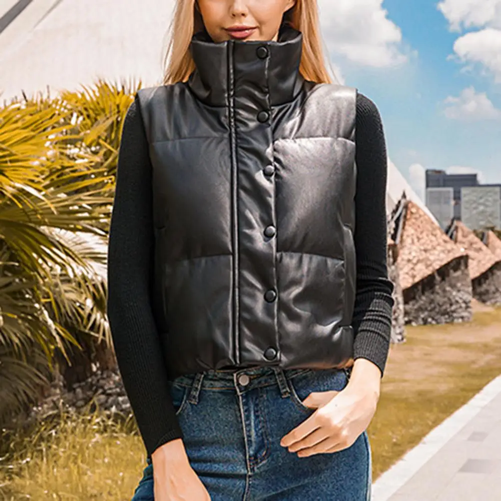 

Stylish Cropped Waistcoat Windproof Versatile Women Elegant Autumn Winter Vest Coat Smooth Surface Vest Coat Outerwear