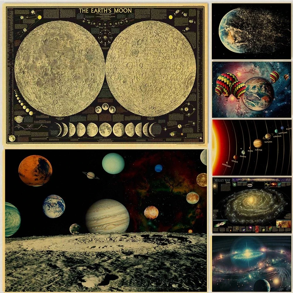 

Popular New Vinate Nine Planets In The Solar System Posters Kraft Paper Picture Artwork Wall Painting Home Decoration Fans Gifts