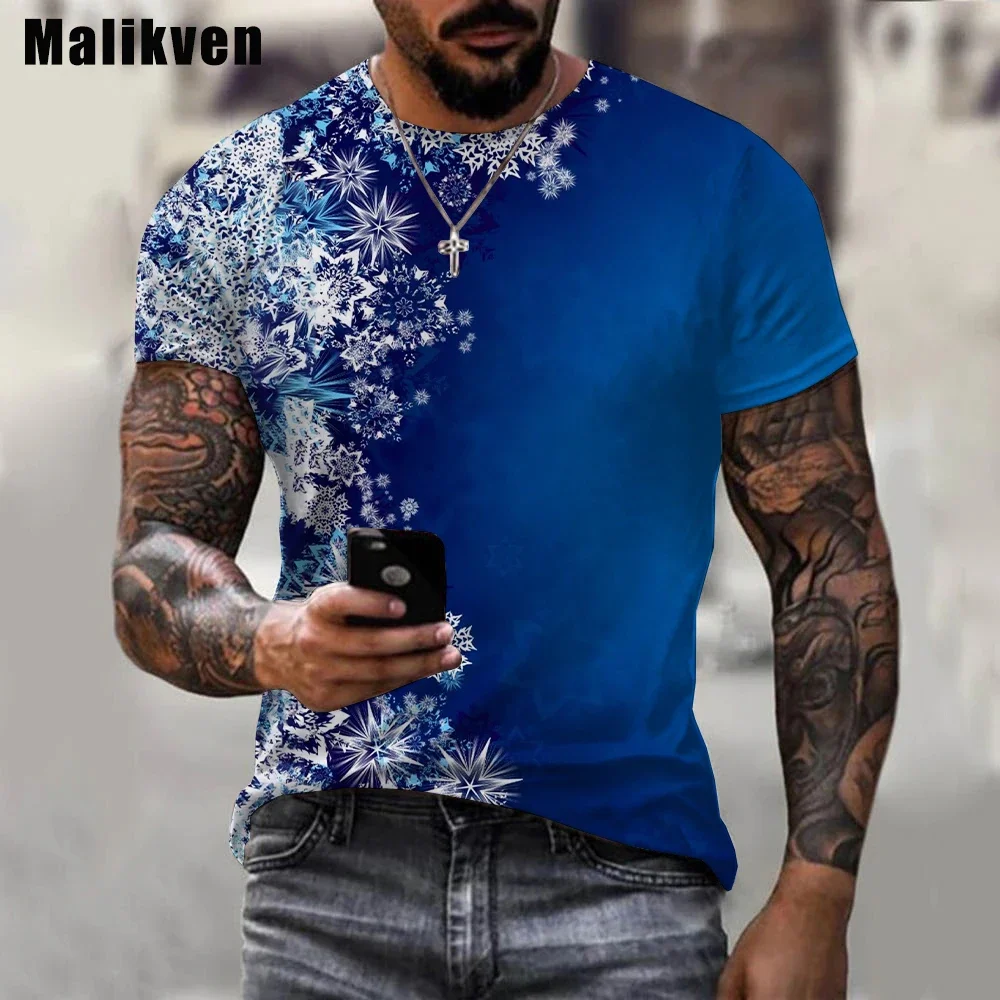 Новинка 2024 мужская летняя футболка с принтом снежинок 3D печать топ унисекс
