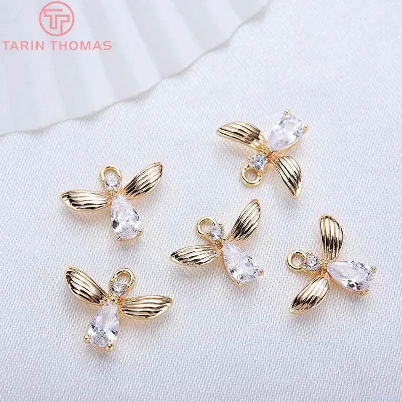(1284) 6 шт. 11x9 мм 24-каратное золото латунь с цирконом креативные подвески в виде