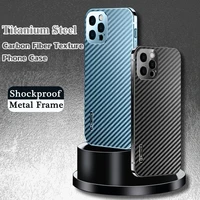 luxury carbon fiber texture titanium metal bumper case for iphone 12 13 pro max shockproof ultra thin camera protection cover