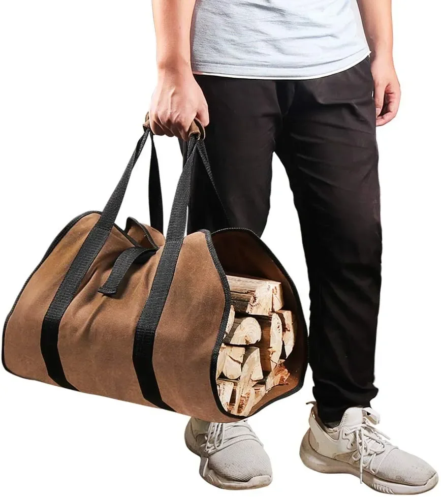 

Firewood Canvas Log Carrier Tote Bag Waxed Fireplace Large Wood Carrying Bag with Handles Security Strap Camping Outdoor Indoor