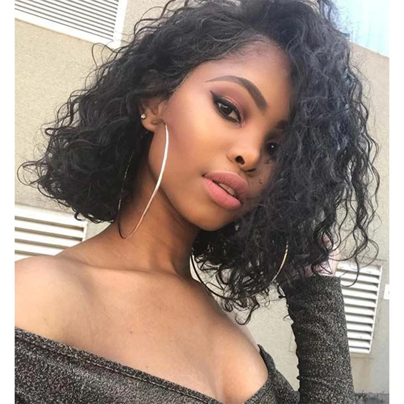 

Kinky Curly Bob Wig T Lace Front Wig 180 Density Human Virgin Brazilian Cuticle Aligned Hair Short Curly Wig For Black Women