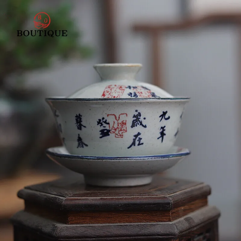 Фарфоровая посуда Gaiwan ручной росписи в античном стиле чаша набор кунг-фу