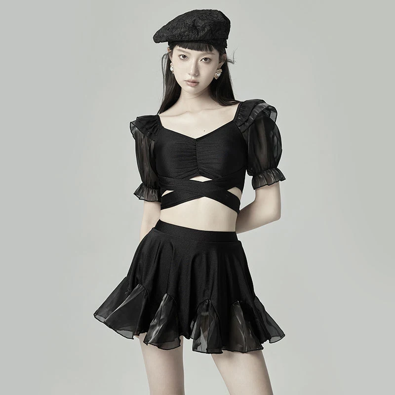 

Big Size Swimsuit Dress Bath For Women Two Piece Outwear Beach Set Japan Korea Summer Female Sexy Black Skirt Girl Print Spandex