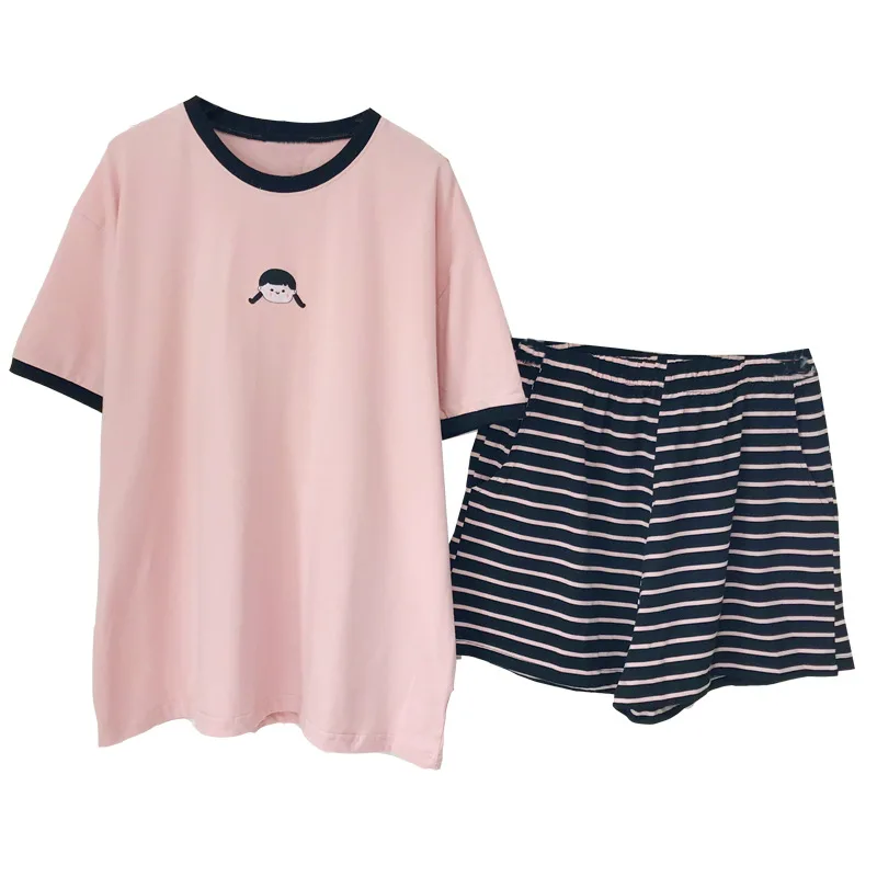 Women's Pajamas Summer Thin Section Cotton Loose Home Service Suitwith Round Neck Comfortable and Cute Literary Style Sleepwear