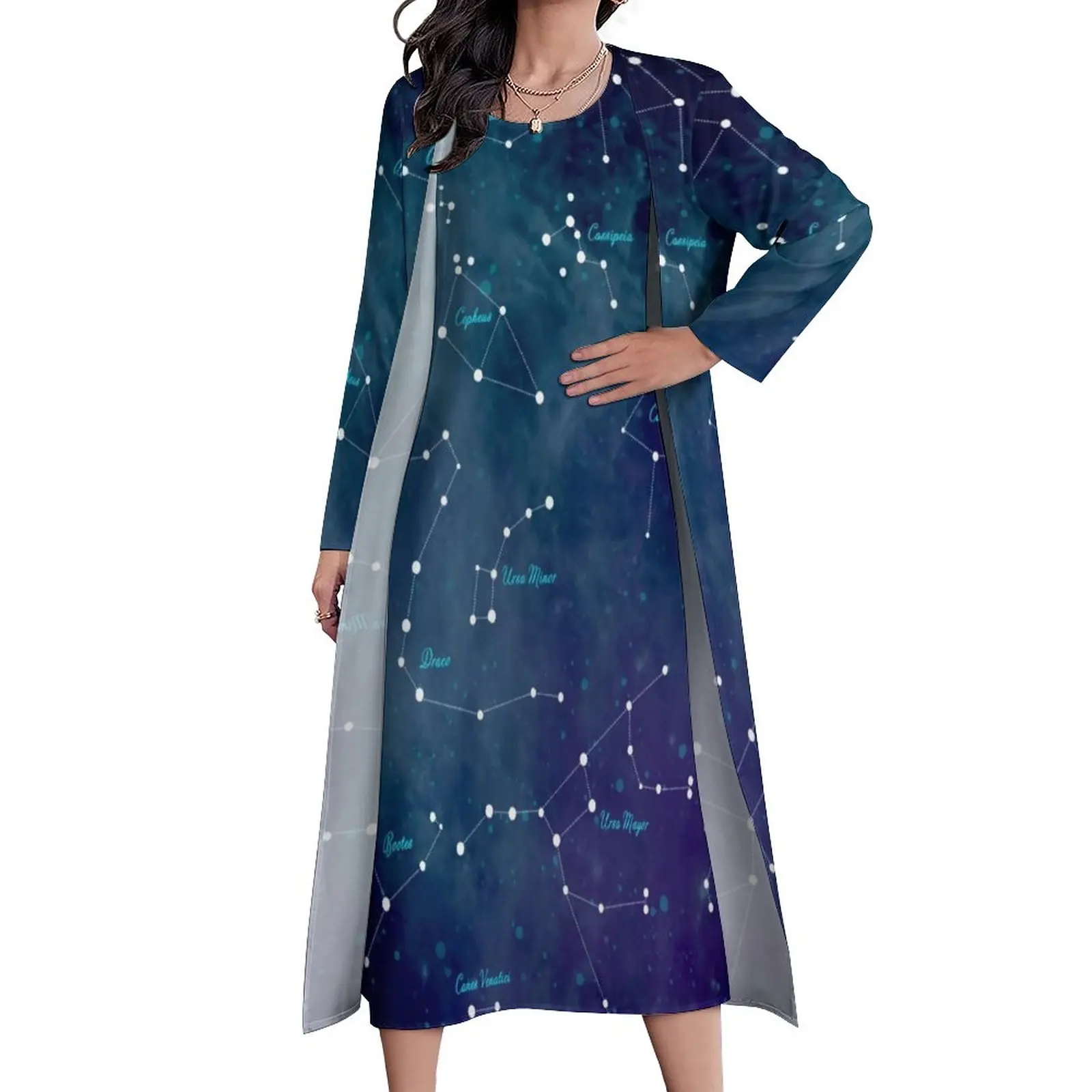 

Платье женское длинное из двух частей, уличная одежда для любителей астрономии, с принтом карты неба, элегантное пляжное макси-платье в стил...