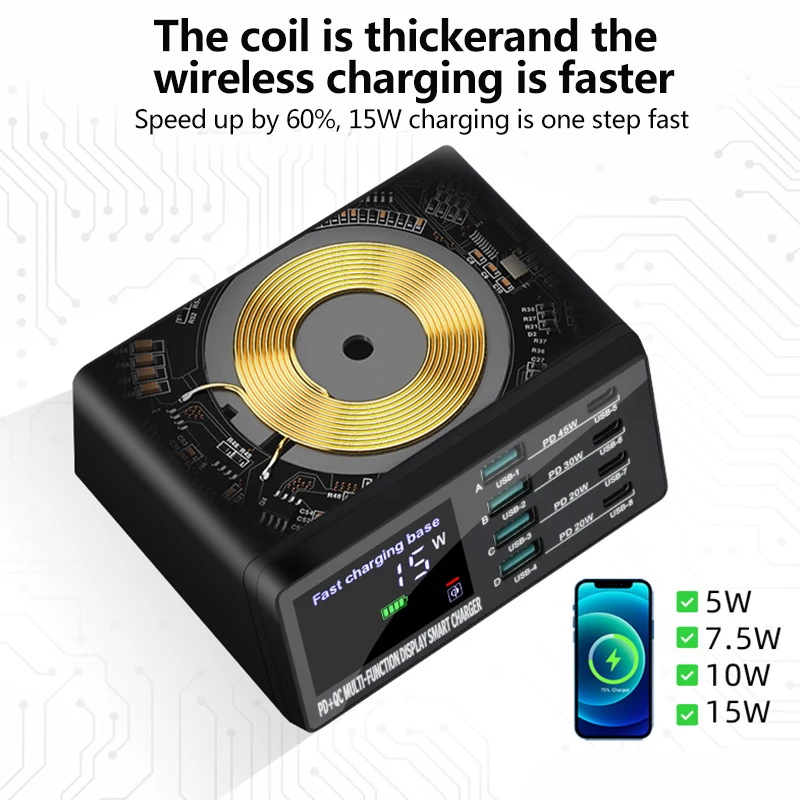 110W 8 Ports Wireless Charging Station PD Fast Charger USB Quick 3.0 Adapter HUB For iPhone 14 13 12 11 Samsung Huawei Xiaomi