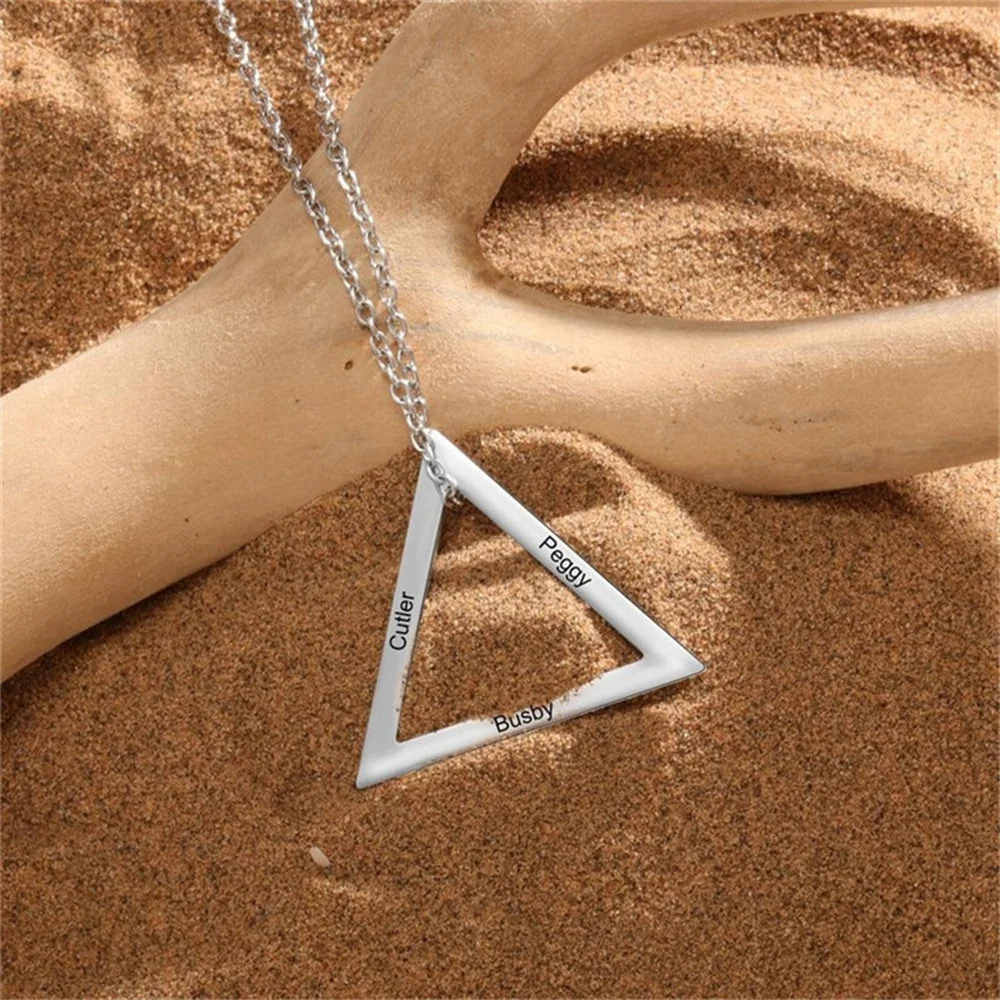 Couples Custom Necklace Stainless Steel Triangle Pendant Personalized Carved Name Necklace Jewelry Gift For Home Customization