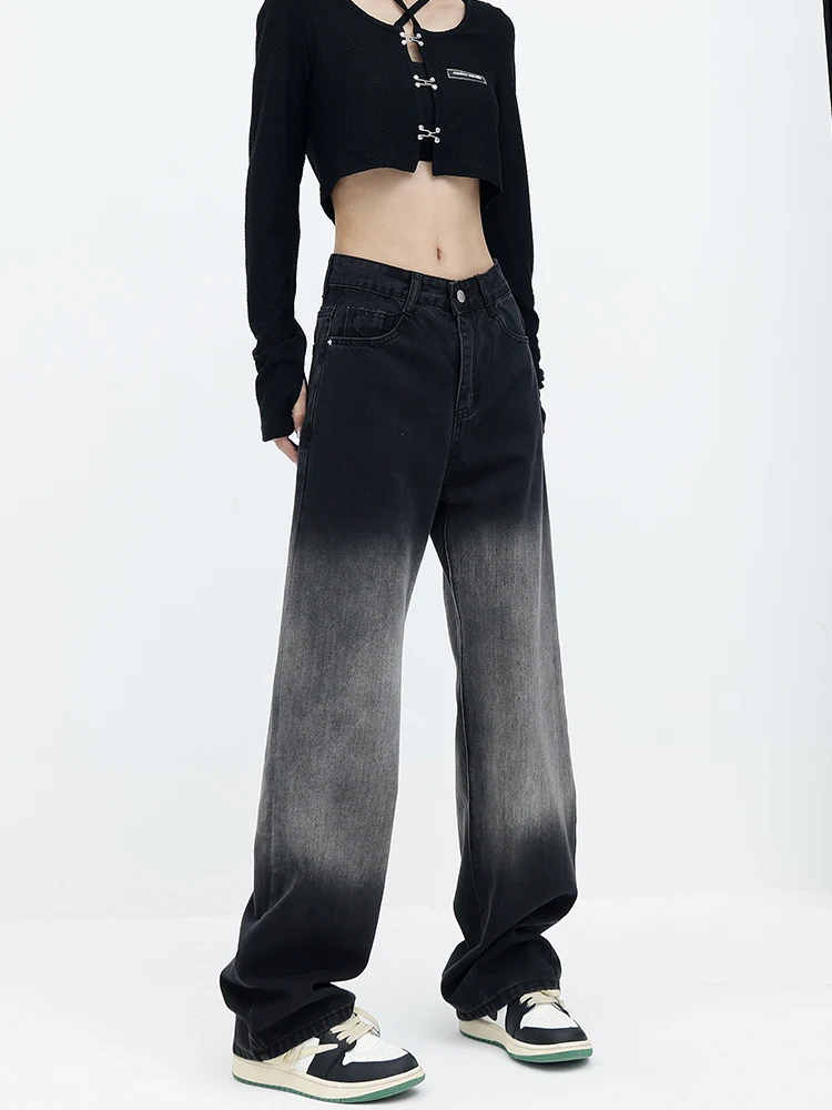 

Vintage High Waist Women Black Jeans Streetwear Wide Leg Jean Female Denim Trouser Straight Baggy Mom Denim Pants Trousers