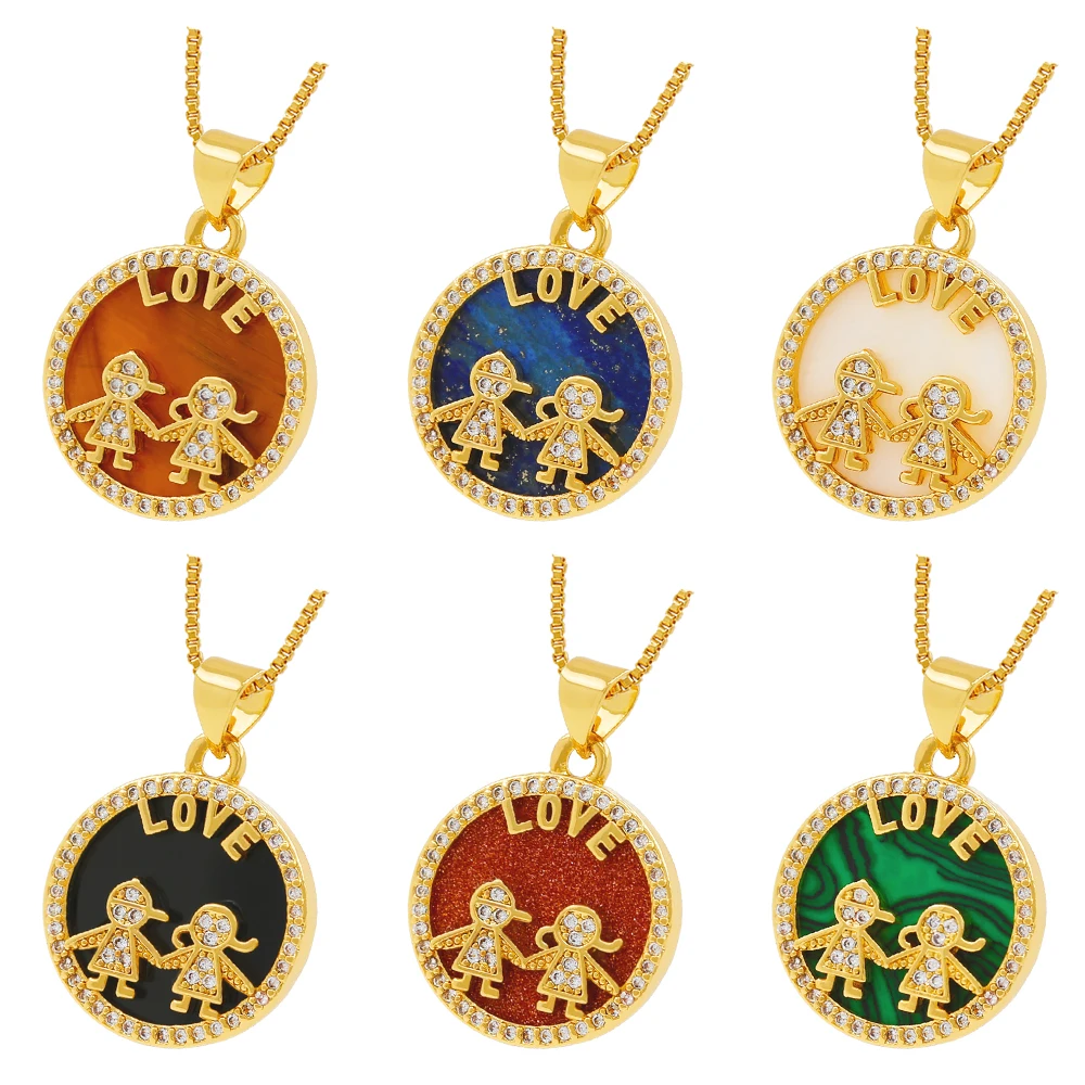 

5 Piece New Arrivals Fashion Natural Tiger Eye Shell Agate Lovers Round Necklace Pendant for Women Men Jewelry