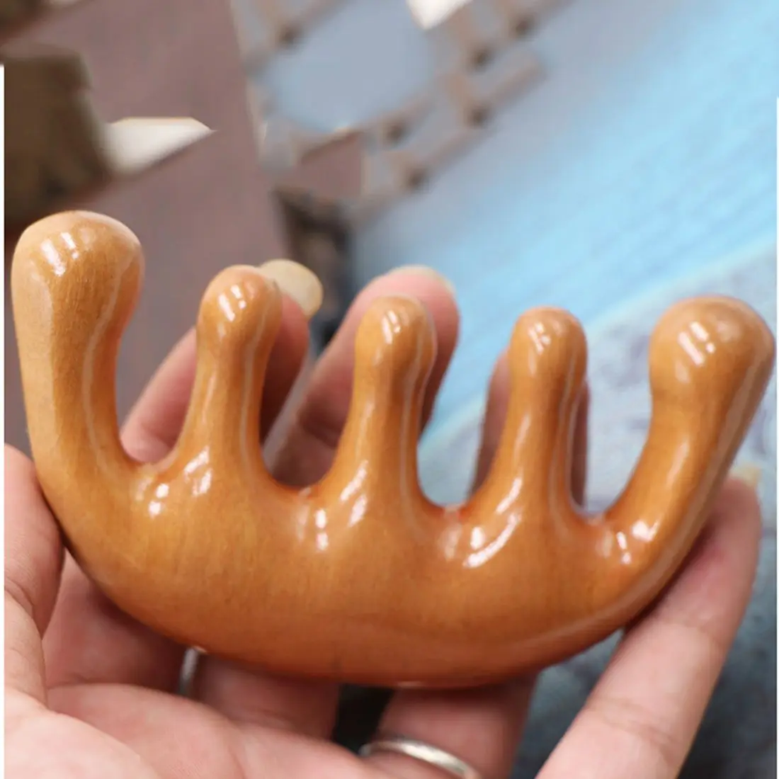 Массажная расческа для волос 5 зубьев натуральная зернистая головка инструмент